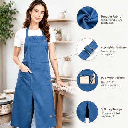 Pottery Split-Leg Make Ceramic Apron, Long Split-Leg Artist Painting Apron with 3 Pockets for Men and Women - color: Blue