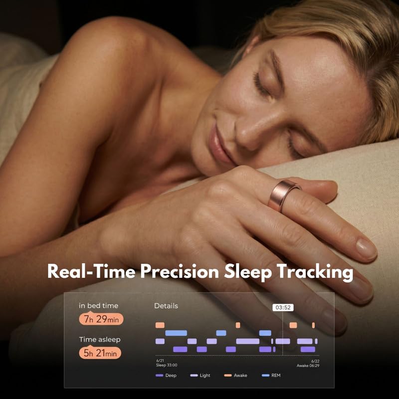 Smart Ring Health Tracker 5ATM Waterproof Sport Ring Exclusive Vibration Alerts Titanium Blood Oxygen/Sleep/Emotional Management Women Cycle Prediction Compatible with iOS/Android Sunlight Gold 6.5 - color: Sunlight Gold, size: 6.5