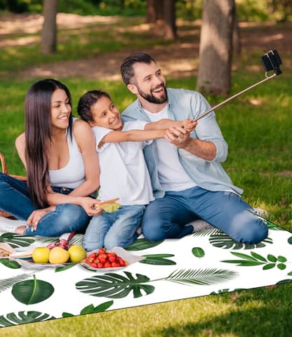 DEWUR Picnic Blankets 79"x79" Extra Large Outdoor Blanket Beach Blanket Waterproof SandProof Picnic Mat Washable Foldable Portable for Grass Lawn Beach Camping (Green Leaves) - color: Green Leaves