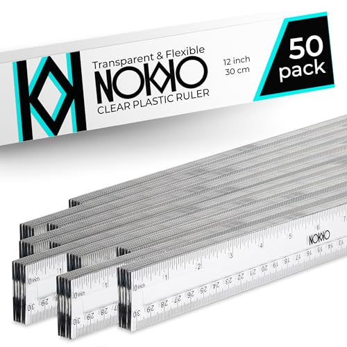 Clear Plastic Ruler 12 Inch, 50-Pack, Rulers Bulk for Classroom | School rulers with metric and imperial markings for students and teachers; clear design keeps lines and measurements visible