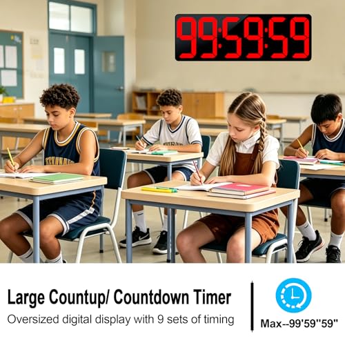 TXL 17.2" Bluetooth Digital Wall Clock with Seconds, Large Countdown Timer for Classroom Home Gym Kitchen Office, Alarm Clock with Remote Control, 4 Dimmable Brightness, Auto DST (Red) - color: Red