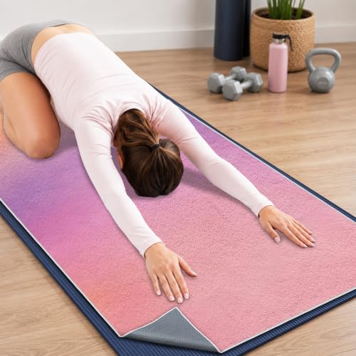 Yoga Mat Towel Non Slip Ultra-Absorbent Hot Yoga Towel, Super Stylish Printed Sweat Hot Yoga Towel, Ideal for Home, Workouts, Pilates, Yoga, 72 x 27in, Purple & Orange - color: Purple & Orange