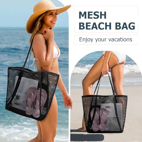 Iioscre Beach Bag for Women, Causal Hobo Handbags with Zipper Inner Pocket - color: Black