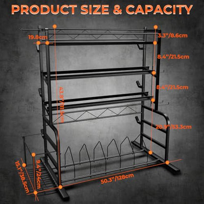 Upgraded XL Adjustable Weight Rack for Dumbbells - Barbell Holder Bumper Plate Storage Rack with 3 Olympic Bar Racks, Dumbbell Rack Weight Stand,Home Gym Storage Rack for kettlebells,Yoga Mat