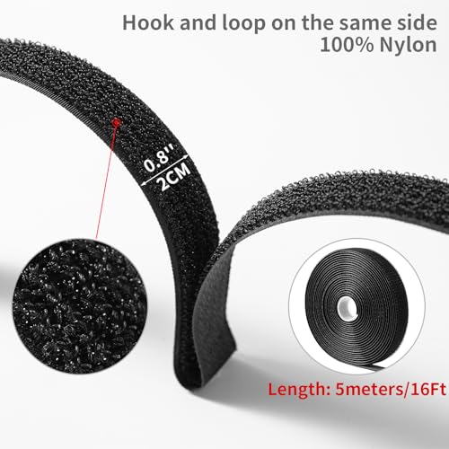 Trilancer 0.8"x16Ft Reusable Cable Ties, Hook & Loop Straps with 25 Buckles | Adjustable, Cut to Length, Ideal for Wire Management, Cord Organizer, and Cable Straps, Black - size: 0.8'' x 16Ft