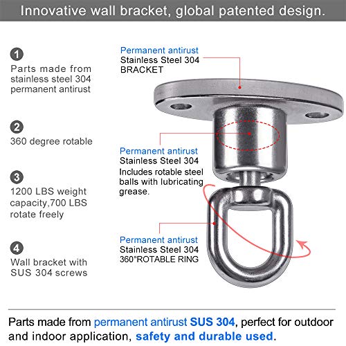 SELEWARE Tire Swing Swivel Hanger, Heavy Duty Swing Hook, 1200 LB Capacity - color: Ball Bearing Swing Hanger, 1 Pack