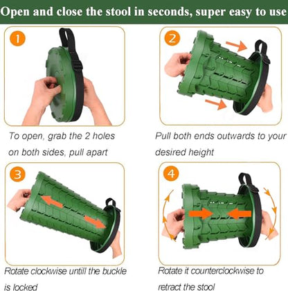 Fishboy Upgraded Collapsible Stool, 400lbs Max Weight, Lightweight But Sturdy, Portable Retractable Folding Telescoping Foldable Camping Stool for Adults Outdoor Fishing Hiking BBQ - color: All Army Green