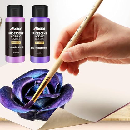 ABEIER Iridescent Acrylic Paint Set, 18 Colors x 2 oz, Non-Toxic | Non-toxic, chameleon color shift, shimmery metallic finish, rich pigments, smooth blending, waterproof when dry - color: 18 Colors