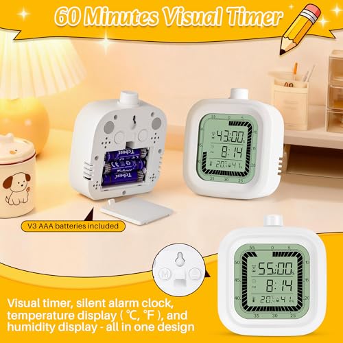 Visual Timer, 60 Minutes Countdown & Countup Timer, Digital Alarm Clock with Temperature and Humidity Monitor, 4 in 1 Multifunctional Desk Clock for Kids Study, Kitchen, Office and Home,Blue - color: Glue