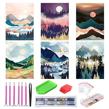 abcGoodefg Diamond Art Kits for Adults 6 Pack, DIY 5D Diamond Art Paintings Landscape Mountain Set Round Full Drill Paint by Diamonds, 12x16 inch - color: Mountain