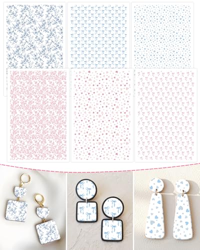 Puocaon Chinoiserie Clay Transfer Paper - Blue White Transfer Sheets for Polymer Clay Earrings Jewlery Flower Design - color: chinoiserie