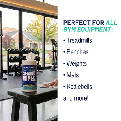 Vapor Fresh Fitness Equipment Cleaning Wipes, Lemon, 100ct, 1 Canister | Gym wipes, Free of quats, Home gym equipment wipes, For treadmills weights benches and more - size: 100 Count (Pack of 1)