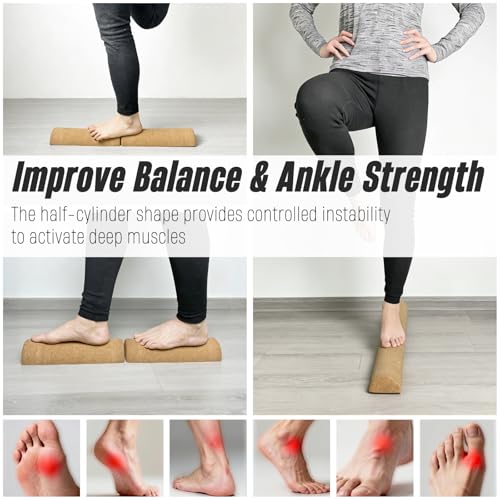 2026 NEW Balance Board Cork Half Roller Kit | Foot Balance Trainer & Ankle Strengthener for Stretch Massage Fascia Release | Cork Massage Ball Roller Resistance Bands | Portable Balance Training Set for Home Gym