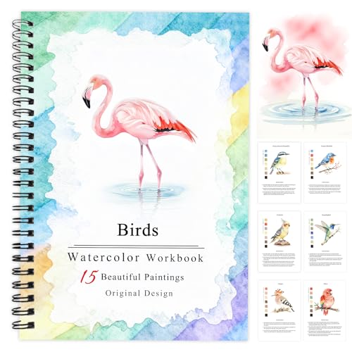 SLWBZ Watercolor Workbooks Coloring Book, Beginner Friendly Painting Kit, Easy Exquisite with Steps, Creative Exploration Watercolor Book for Adults Teens (Pink Flamingo, Without Paint) - color: Pink Flamingo, size: Without paint