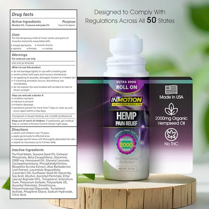 Roll On for Pain Relief – Fast Acting Dual Action Formula – Roll On Hemp Oil with Menthol & Boswellia for Muscle, Joint, Back, Knee – Odorless, Non-Greasy, Made in USA