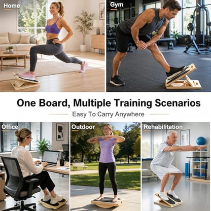 2-in-1 Wooden Slant Board for Calf Stretching & Balance Board