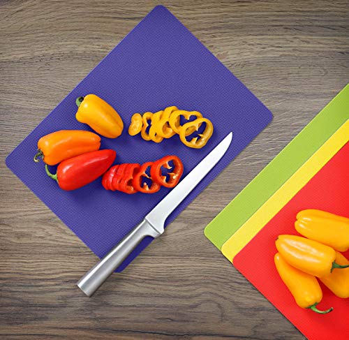 Dexas Heavy Duty Cutting Board Grippmat, Flexible Cutting Boards for Kitchen, Set of 4, Non Slip Plastic Board Cutting Mat Small Size 5.5 x 8, Blue, Green, Yellow, Red Set, Kitchen Gadgets - color: Blue/ Green/ Yellow/ Red, size: 5.5 x 8 inches