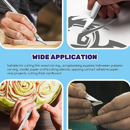 42Pcs Utility Craft Knife Kit Contains 2 Metal Pen Knife and Spare Replacement Blades, Exacto Knife and SK5#11 Hobby Knife Blades for Scrapbooking, Cutting, Carving DIY, Art Work - color: 42pcs Utility Craft Knife Kit (Silver)