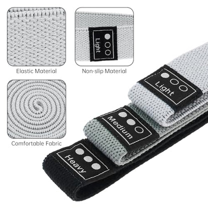 3-Pack Cloth Fabric Resistance Bands for Home Workout - color: Light Gray,Dark Gray,Black