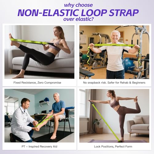 Non Elastic Stretching Strap with Loops - Yoga Straps for Physical Therapy, Durable Stretch Bands for Exercise, Flexibility Training, Hamstring & Leg Stretcher, Yoga/Pilates/Gymnastics - color: Green