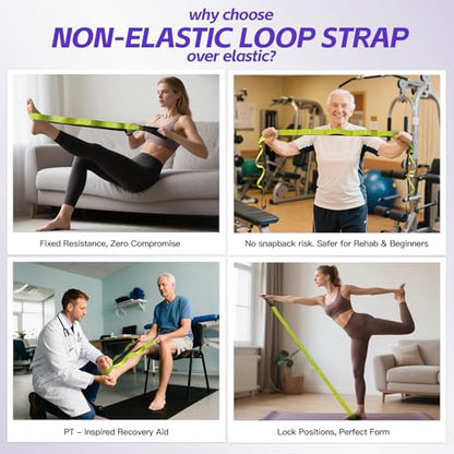 Non Elastic Stretching Strap with Loops - Yoga Straps for Physical Therapy, Durable Stretch Bands for Exercise, Flexibility Training, Hamstring & Leg Stretcher, Yoga/Pilates/Gymnastics - color: Green