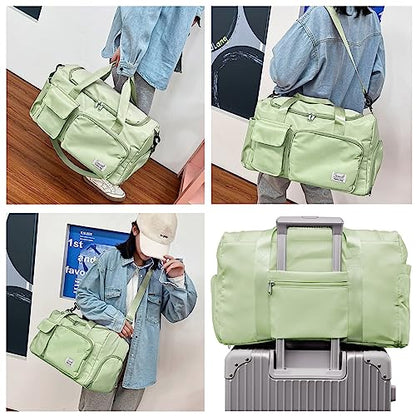 Suruid Gym Bag with Shoe Compartment, Sports Duffle Bag for Women, Green - color: Green