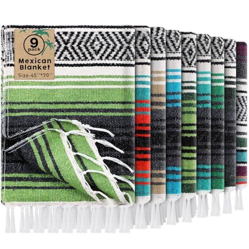 Peryiter 9 Pcs Mexican Yoga Blanket Striped Falsa, 45x70,Green Colors - color: Green Colors