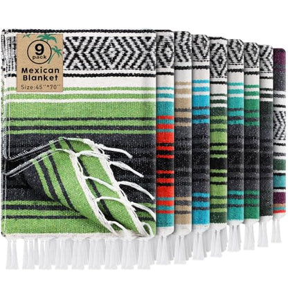 Peryiter 9 Pcs Mexican Yoga Blanket Striped Falsa, 45x70,Green Colors - color: Green Colors