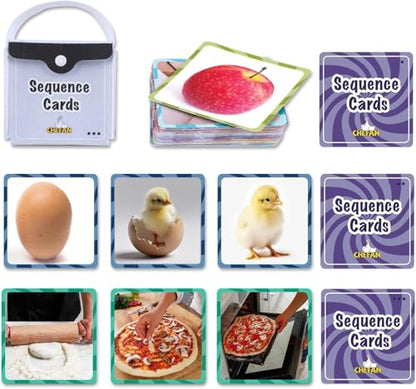 CHEFAN Sequencing Cards, Sequence Game for Kids, Daily Routine for Speech Therapy, Sentence Building for Autism, Special Education, Preschool, Classroom - size: 3-Step Cards