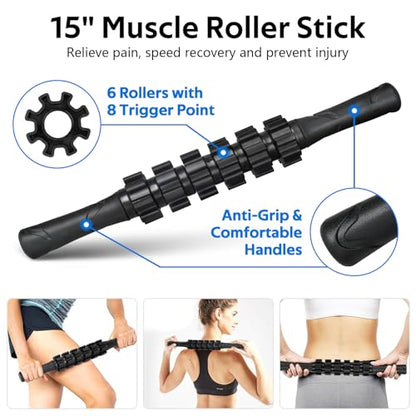 7 in1 Foam Roller Set for Deep Tissue Muscle Massager - Back Roller - color: Black