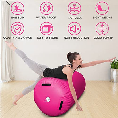 GLANT Air Mat Tumble Track AirSpot - Gymnastics Training Springboard - Round Inflatable Springboard - color: Air Roller-Pink（WIth Pump）, size: (Diam)29.5in*（H）47.3in