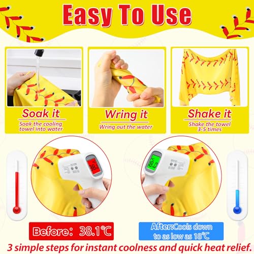 Lonfliness 18Pcs Baseball Cooling Towels 38x12 Inch Breathable Chilly Softball Baseball Microfiber Ice Towel Fast Drying Sport Team Gift for Player Coach Gym Workout Biking Running Yoga (Softball) - color: Yellow