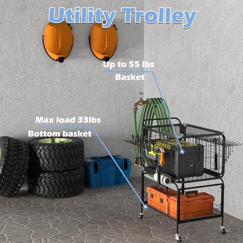 Tennis Ball Cart for 350 Balls, Trolley Cart with Wheels Laundry Basket, Extra Large Utility Trolley for Storage Sport Equipments DIY Tools Toys Ball Hopper Tennis Racket