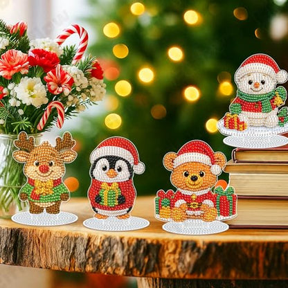 Eiflow 4PCS Tabletop Diamond Art Kit for Adults Christmas, DIY Desktop Diamond Art Painting Ornament with Stand, Acrylic Stand Up Gem Painting Board Kit - color: Christmas Doll