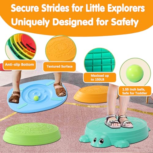 HAPATOYS Balance Board & Stepping Stones for Kids - 2-in-1 No-Slip Turtle Stepping Stones and Balance Board for Toddler Balance & Obstacle Course, for 3 4 5 6 Year Old Kid Indoor & Outdoor Play