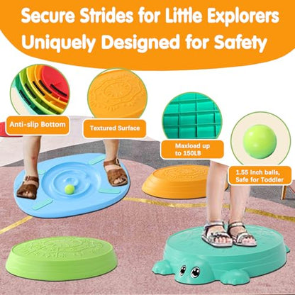 HAPATOYS Balance Board & Stepping Stones for Kids - 2-in-1 No-Slip Turtle Stepping Stones and Balance Board for Toddler Balance & Obstacle Course, for 3 4 5 6 Year Old Kid Indoor & Outdoor Play