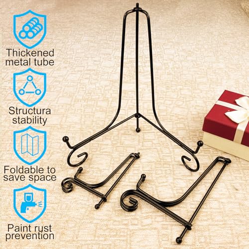 HENABLE 6PCS 3 Size Black Iron Plate Stands for Display - 4, 6, 8 Inch Decorative Metal Plate Holders - Mini Easel, Frame, Book, Card, Plaque, Bowl, Picture Display Stands - size: 6PCS 4 6 8IN