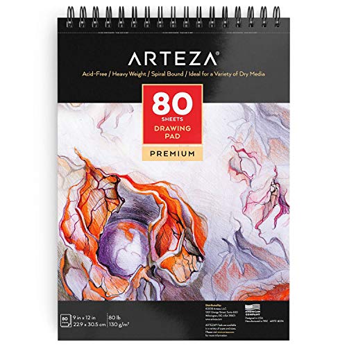 ARTEZA Drawing Paper Pad, 9 x 12 Inches, Pack of 1, 80 Sheets, Spiral Bound Artist Drawing Books, Durable Acid Free White Sketch Paper - size: 9 x 12 (Pack of 1)