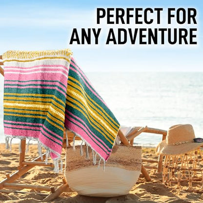 Hydration Nation Authentic Large Handwoven Mexican Striped Throw Blanket - Soft, Durable, Eco-Friendly - 70"x50" - Sunshine - color: Sunshine