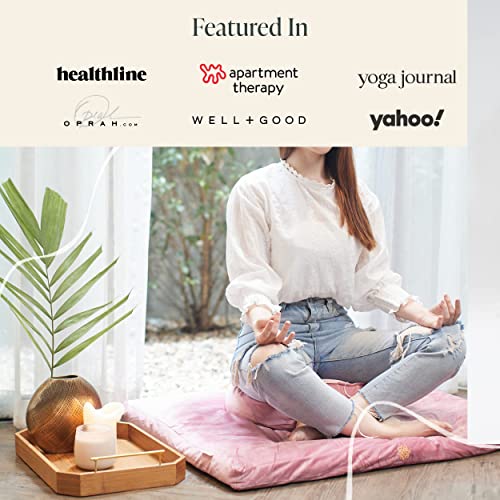 Mindful Modern Meditation Cushion and Zabuton Mat Bundle - Premium Luxury Velvet Zafu Floor Pillow and Rectangular Mat - Blush Pink Color