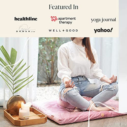 Mindful Modern Meditation Cushion and Zabuton Mat Bundle - Premium Luxury Velvet Zafu Floor Pillow and Rectangular Mat - Blush Pink Color