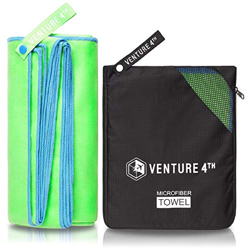 VENTURE 4TH Quick Dry Travel Towel, Ultra Soft Microfiber - 3 Sizes | Odor-resistant, absorbs 7x more than cotton. Fast-drying, skin-friendly microfiber. Includes tear-resistant carry bag. - color: Green Blue, size: 40.00" x 21.00"