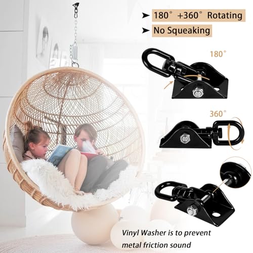 Hammock Hanging Kit Heavy Duty 360° Rotating Hanging Swing Hooks Stainless Steel Hammock Chair Hanging Kit Swing Ceiling Hook Snap with 1200LB Capacity for Yoga, Gym, Wood, Concrete (Black) - color: Black