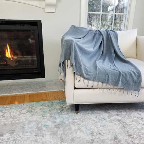 InfuseZen Stonewashed Turkish Organic Cotton Couch Throw Blanket - Denim - color: Large Denim (80" X 48")