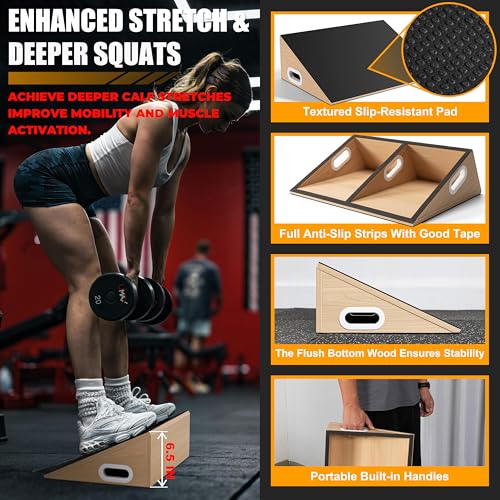 Slant Board, 19.7" Wide Calf Stretcher Slant Board for Calf Stretching, Squats, Knees Over Toes, Weightlifting, and Fitness, 6.5” Height for Deeper Squats & More Muscle Activation