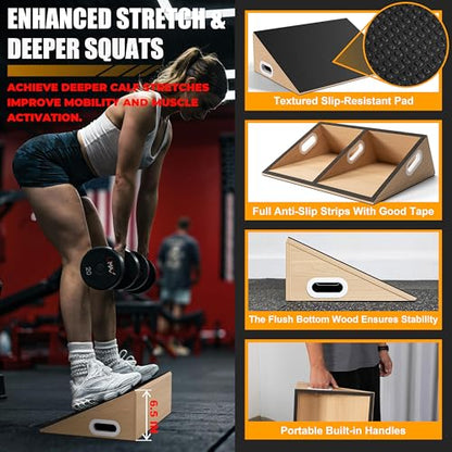 Slant Board, 19.7" Wide Calf Stretcher Slant Board for Calf Stretching, Squats, Knees Over Toes, Weightlifting, and Fitness, 6.5” Height for Deeper Squats & More Muscle Activation
