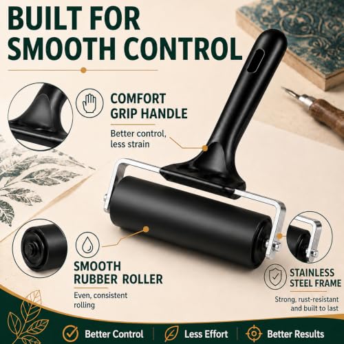 4 Inch Rubber Roller Brayer Rollers for Crafting, Hard Rubber Rollers for Printmaking, Printing, Gluing and Stamping Tools, Boat Flooring & Wallpaper (Original Version, Black) - color: 1pc-4 inch