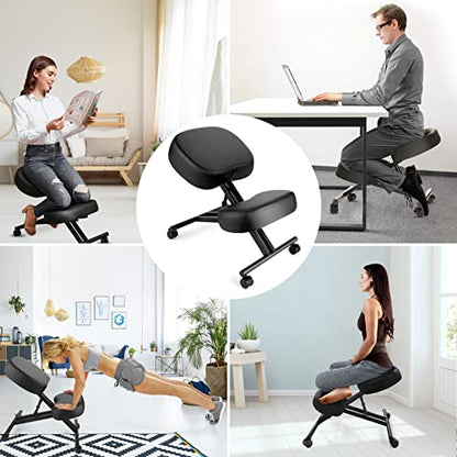 Ergonomic Kneeling Chair, Meditation Chair with Height Adjustable and Cushion for Home and Office, Posture Office Stool with an Angled Seat and Casters - size: Height-Angle Adjustable