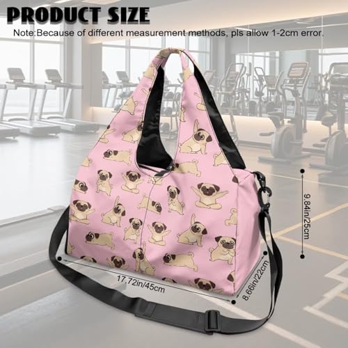 Yoga Gym Bag with Removable Adjustable Shoulder Strap, Shoe Compartment & Top Yoga Mat Holder 17.72x8.66x9.84in - color: Cute Yoga Dog Puppy Print