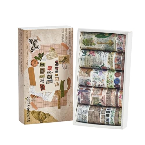 Vintage Washi Tape Set 24 Rolls,Decorative Masking Tape for Junk Journal,Scrapbooking Supplies,DIY Crafting Supplies - style: Vintage